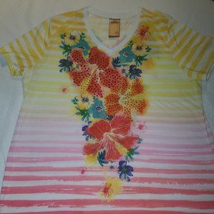 White Stag - Women Pink/Yellow Floral Thirt - XL